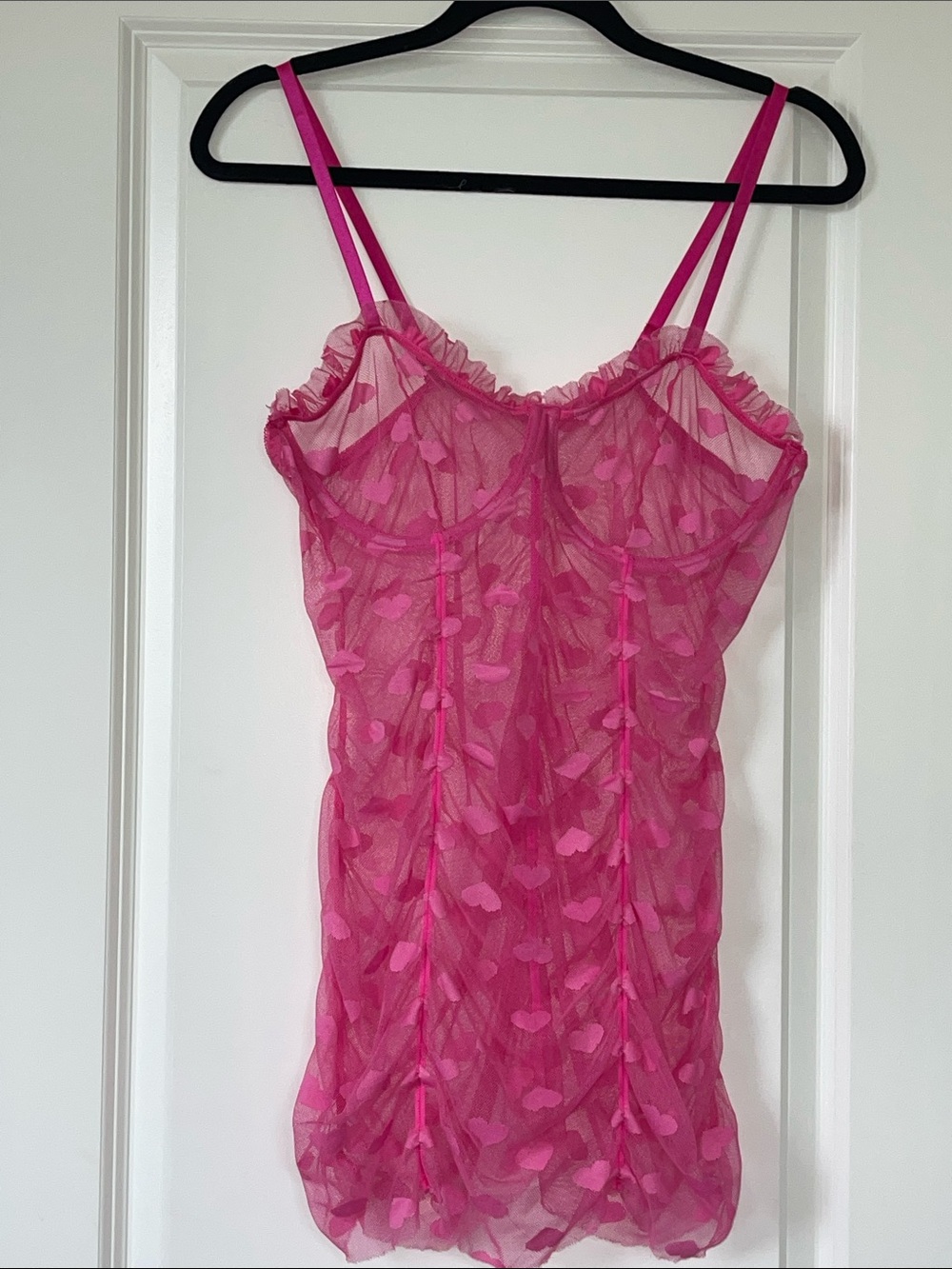 Sheer Heart-Pattern Pink Mesh Chemise - Women’s Intimates NEW!